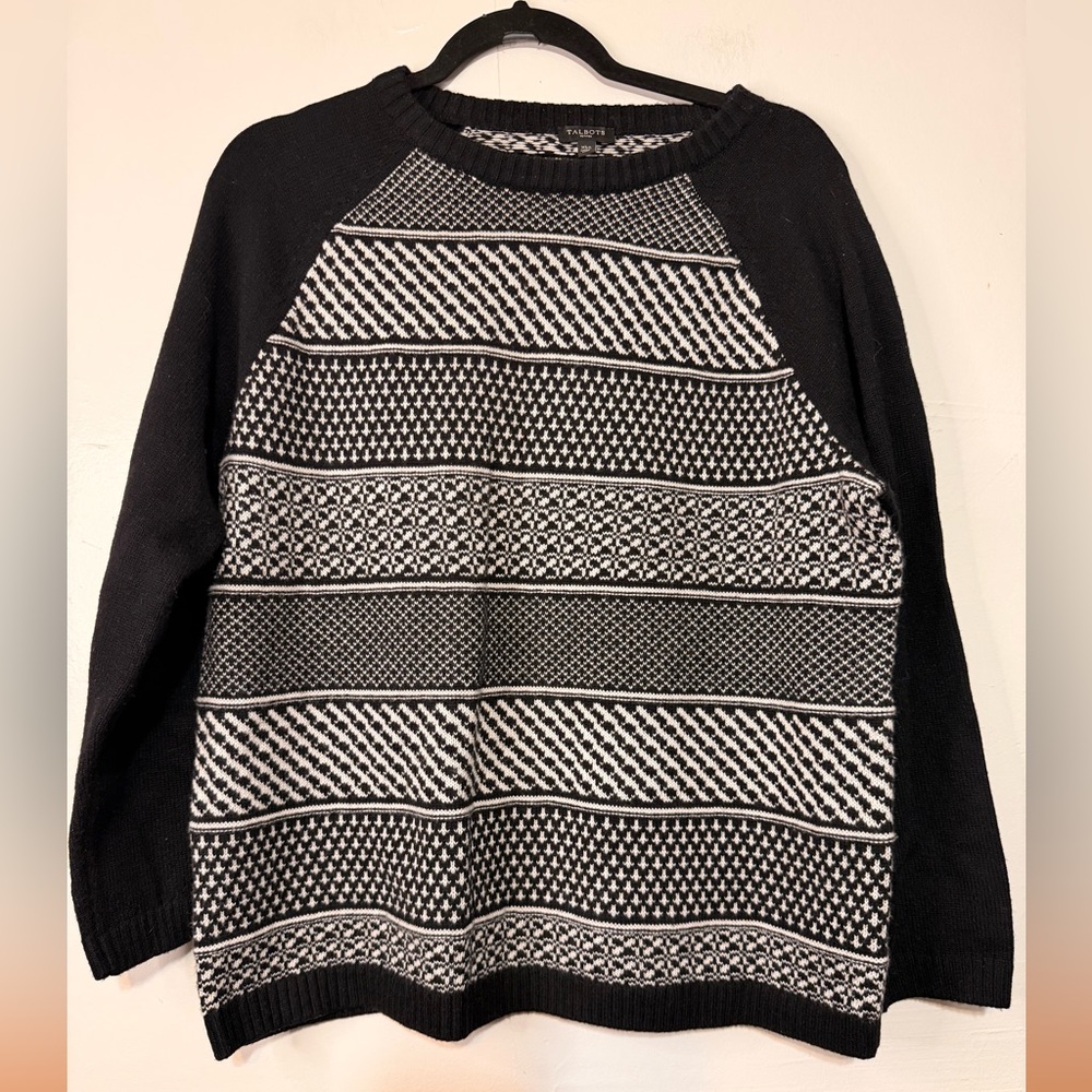 Talbots Black and White Patterned Raglan Sweater